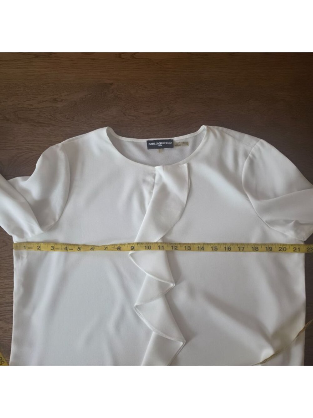 Karl Lagerfeld Paris White Ruffle Blouse Long Sleeve Career Office Top L - Picture 6 of 8